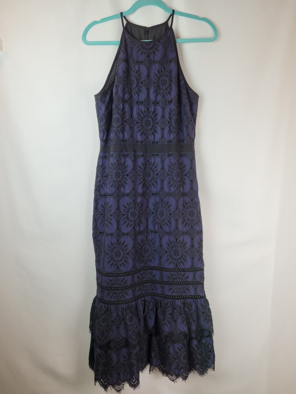 Banana Republic Floral Cocktail Evening High Neck Dress Navy Black Womens Sz 10